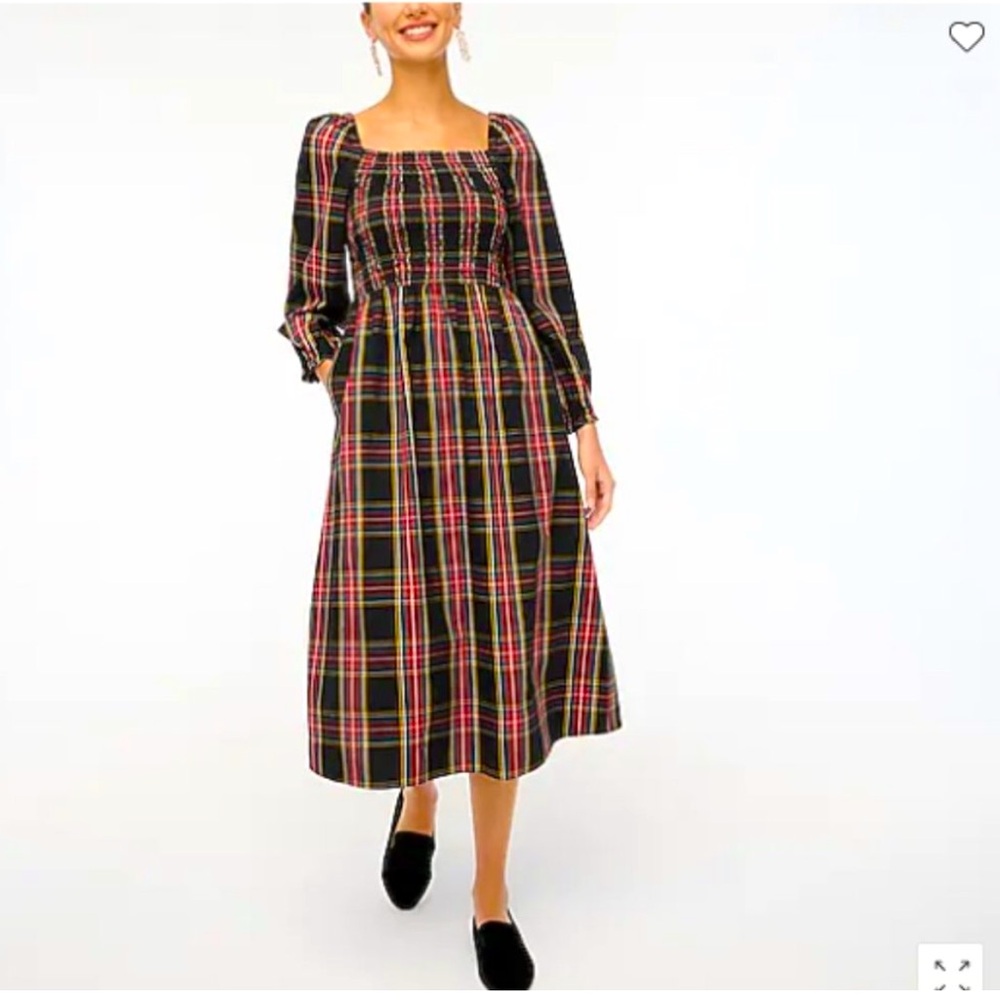 J. Crew NWT Tartan Cotton Poplin Plaid Smocked MIDI Dress Sz 3X